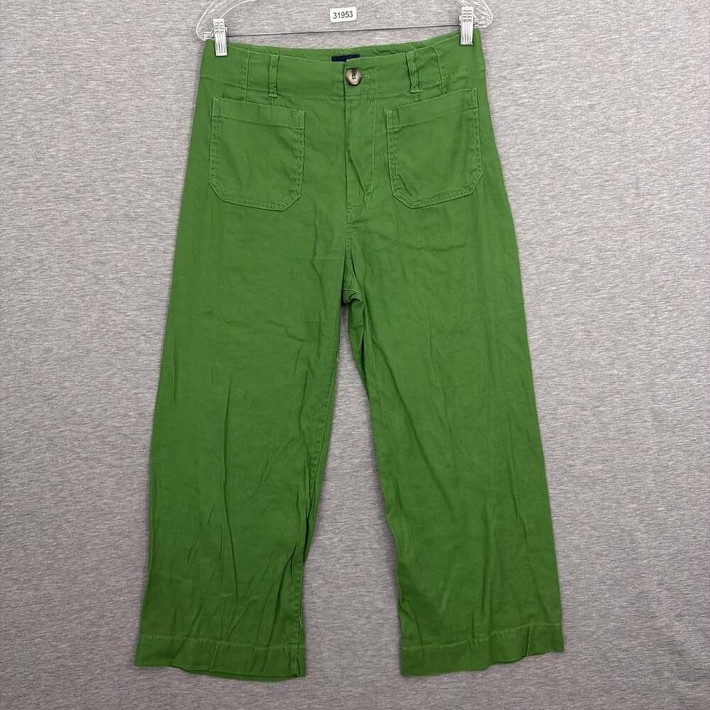 Maeve Womens 8 Green Ramie Blend The Colette Wide Leg Stretch Pants